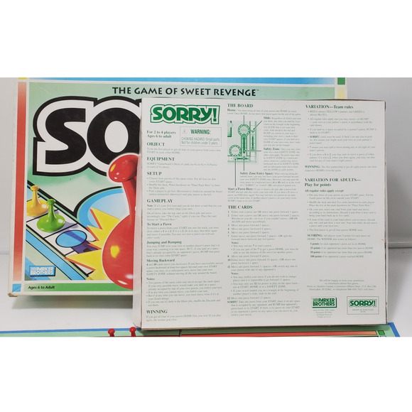 Vintage 1998 SORRY! Parker Brothers Hasbro Board Game Strategy 100% COMPLETE - Picture 6 of 9